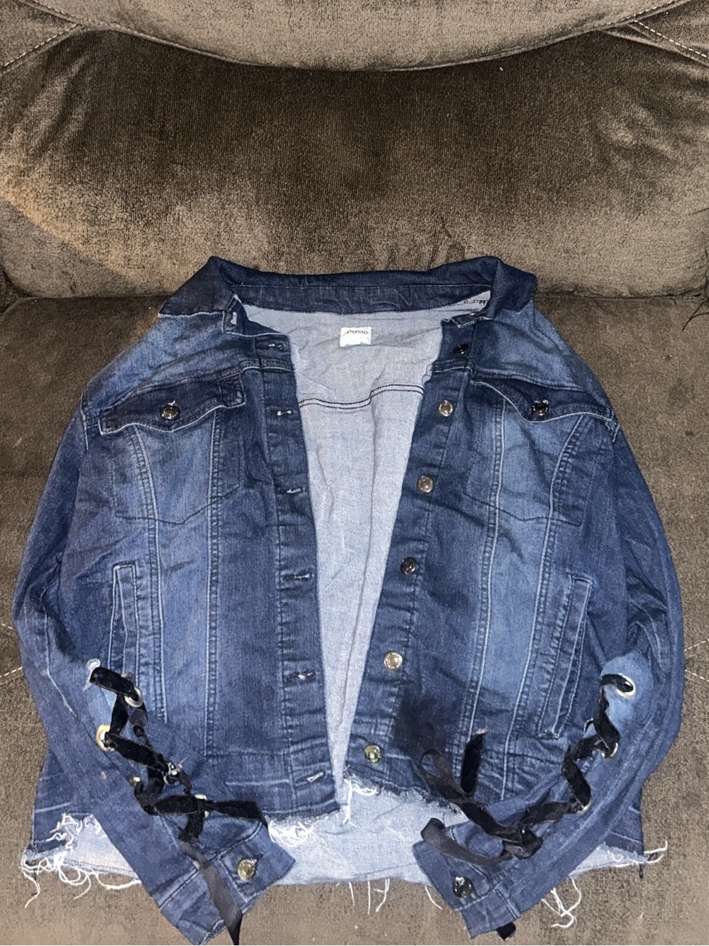 Women's Dark Blue Denim Jacket with Lace-Up Sides